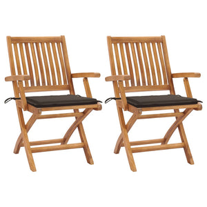 vidaXL Patio Chairs 2 pcs with Anthracite Cushions Solid Teak Wood-6