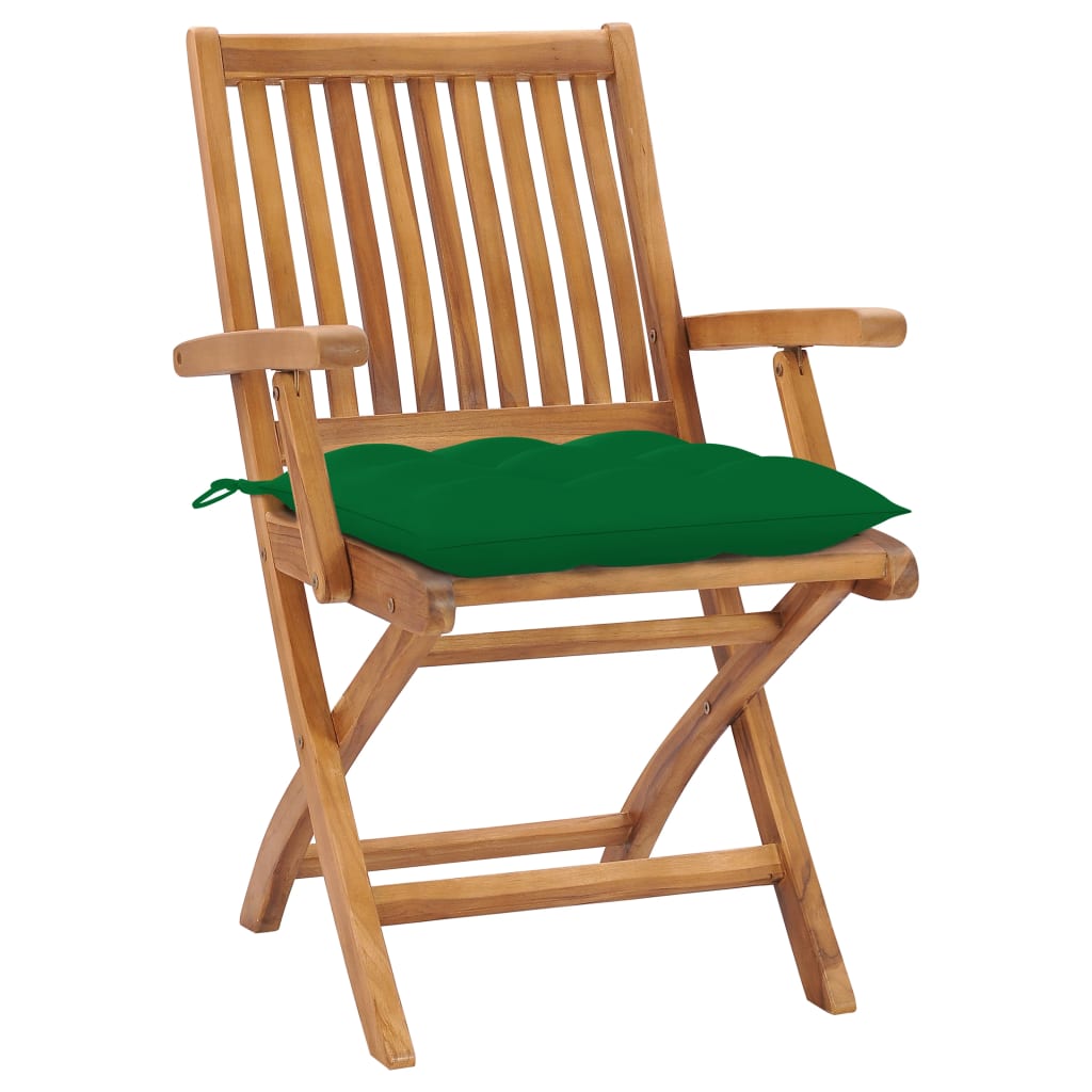 vidaXL Patio Chairs 2 pcs with Green Cushions Solid Teak Wood-0