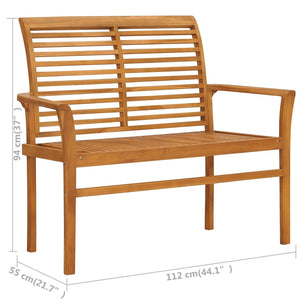 vidaXL Outdoor Patio Bench Garden Bench with Cushion for Porch Solid Wood Teak-44