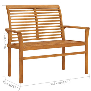 vidaXL Outdoor Patio Bench Garden Bench with Cushion for Porch Solid Wood Teak-23