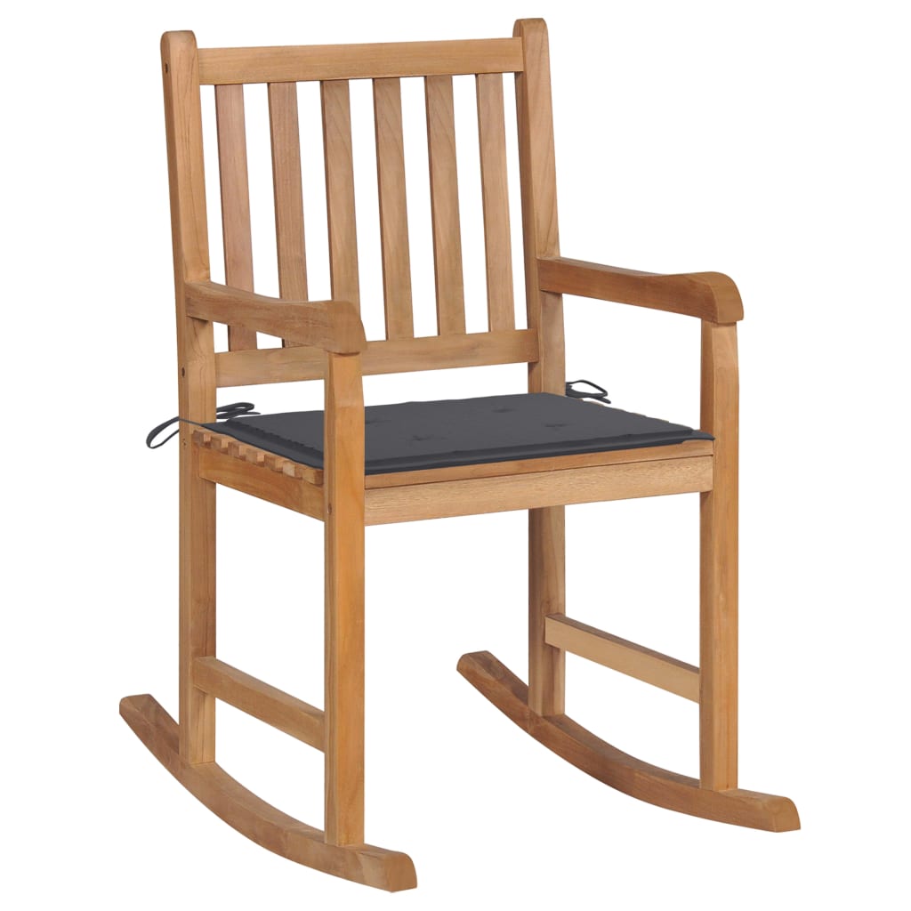 vidaXL Rocking Chair with Anthracite Cushion Solid Teak Wood-27