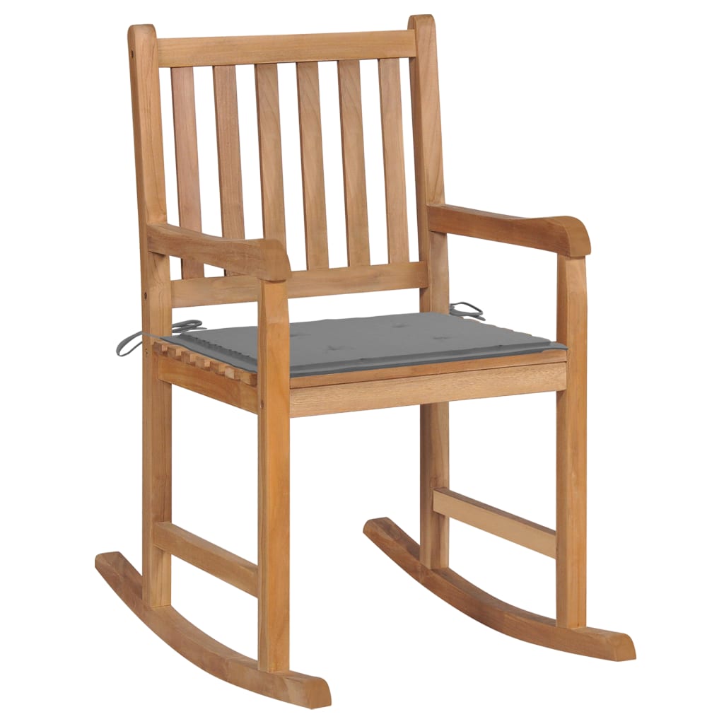 vidaXL Rocking Chair with Anthracite Cushion Solid Teak Wood-21