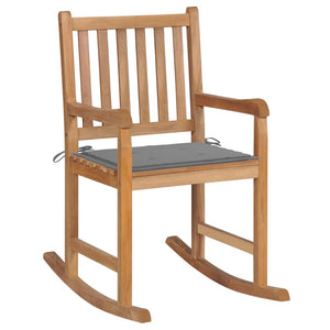 vidaXL Rocking Chair with Anthracite Cushion Solid Teak Wood-21