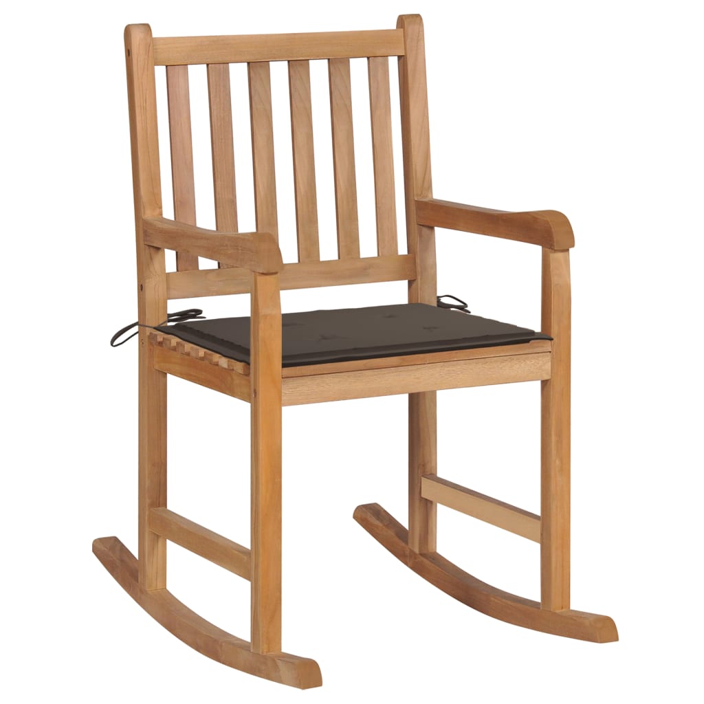 vidaXL Rocking Chair with Anthracite Cushion Solid Teak Wood-15