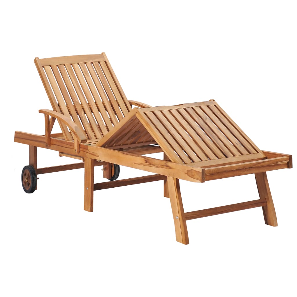 vidaXL Sun Lounger with Red Check Pattern Cushion Solid Teak Wood-1