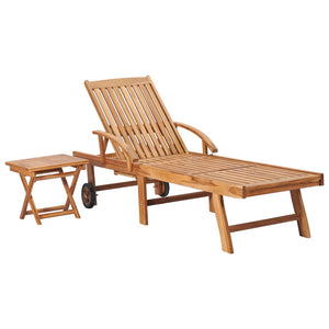 vidaXL Sun Lounger with Table and Cushion Solid Teak Wood-0