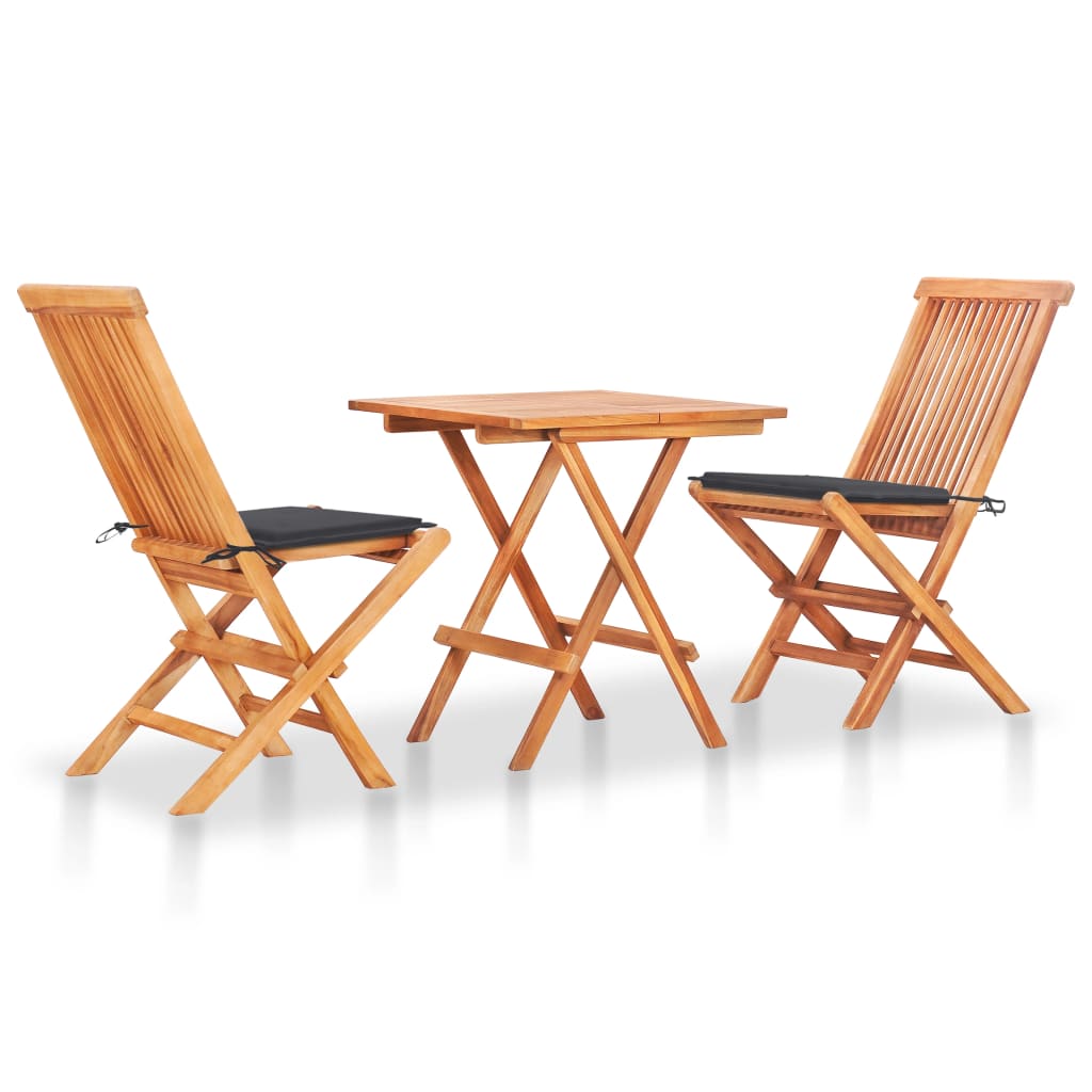 vidaXL Patio Bistro Set 3 Piece Patio Folding Table and Chairs Solid Teak Wood-21