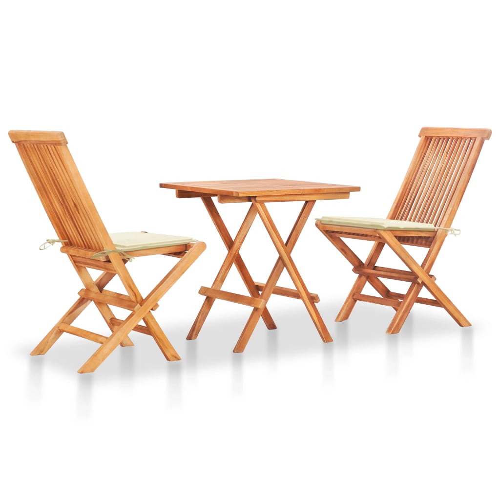 vidaXL Patio Bistro Set 3 Piece Patio Folding Table and Chairs Solid Teak Wood-7