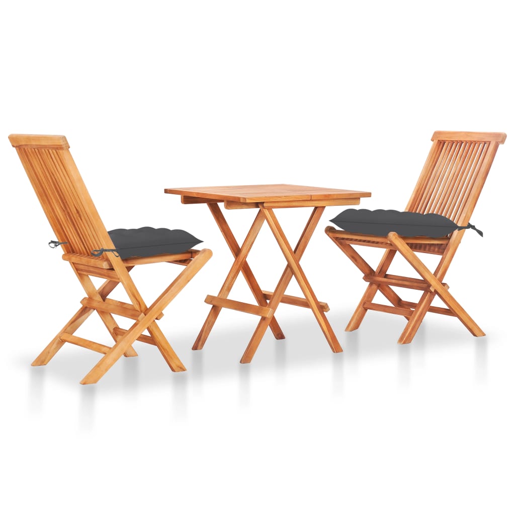 vidaXL Patio Bistro Set 3 Piece Patio Folding Table and Chairs Solid Teak Wood-8