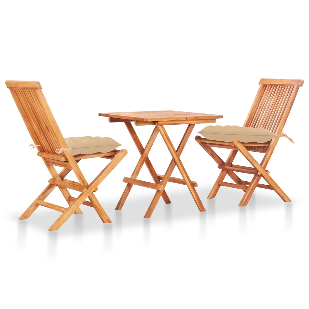 vidaXL Patio Bistro Set 3 Piece Patio Folding Table and Chairs Solid Teak Wood-41