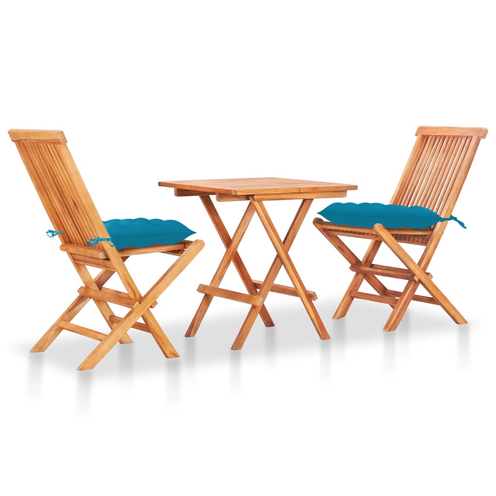 vidaXL Patio Bistro Set 3 Piece Patio Folding Table and Chairs Solid Teak Wood-0