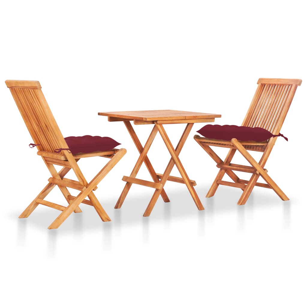 vidaXL Patio Bistro Set 3 Piece Patio Folding Table and Chairs Solid Teak Wood-11