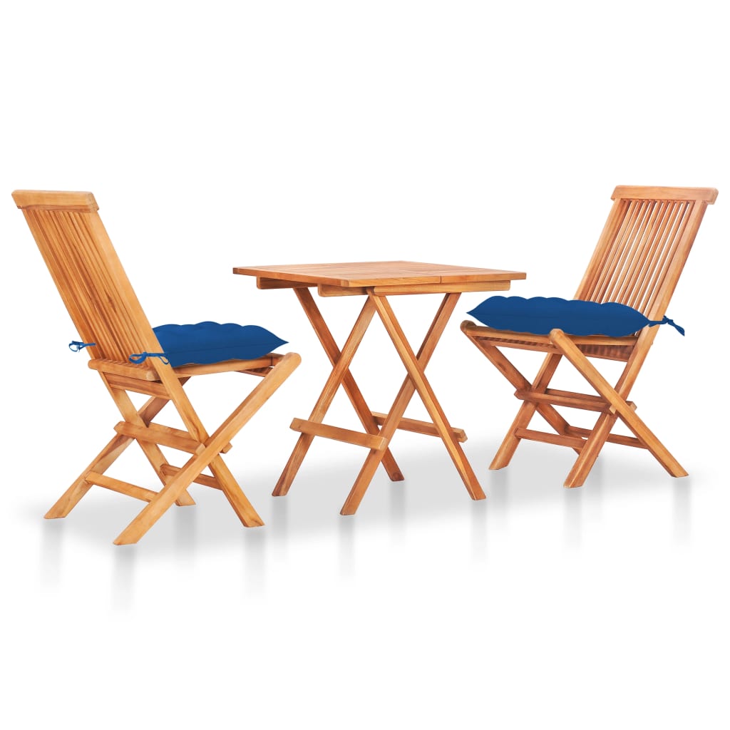 vidaXL Patio Bistro Set 3 Piece Patio Folding Table and Chairs Solid Teak Wood-24