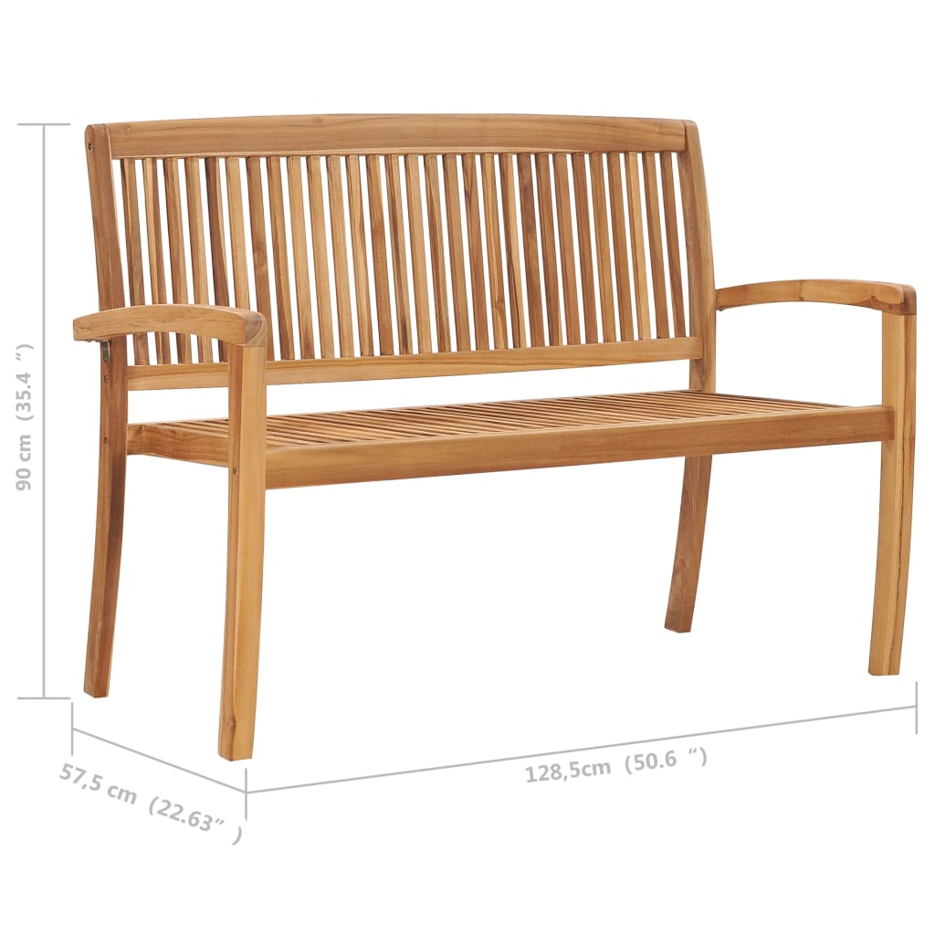 vidaXL Outdoor Patio Bench Stacking Patio Bench with Cushion Solid Wood Teak-47