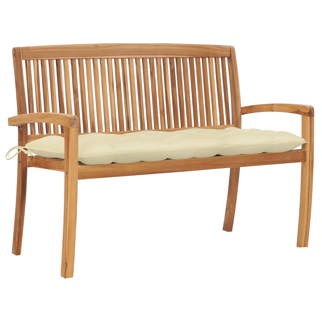 vidaXL Outdoor Patio Bench Stacking Patio Bench with Cushion Solid Wood Teak-25