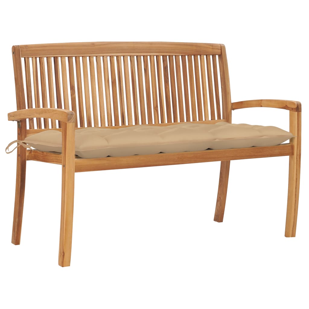 vidaXL Outdoor Patio Bench Stacking Patio Bench with Cushion Solid Wood Teak-43