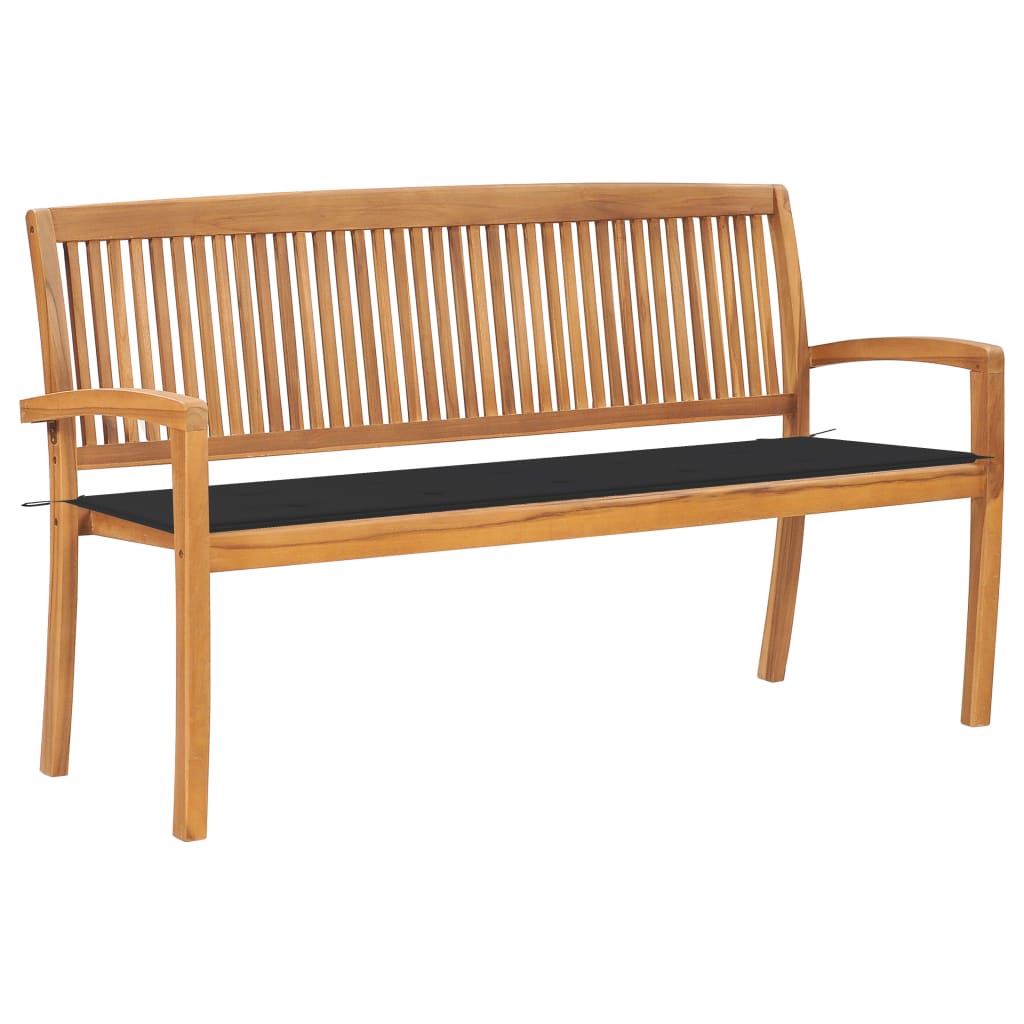 vidaXL Outdoor Patio Bench Stacking Patio Bench with Cushion Solid Wood Teak-58