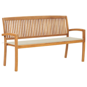 vidaXL Outdoor Patio Bench Stacking Patio Bench with Cushion Solid Wood Teak-65