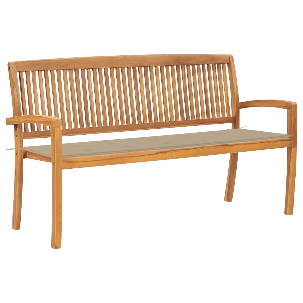 vidaXL Outdoor Patio Bench Stacking Patio Bench with Cushion Solid Wood Teak-34