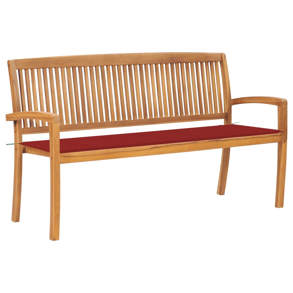 vidaXL Outdoor Patio Bench Stacking Patio Bench with Cushion Solid Wood Teak-40