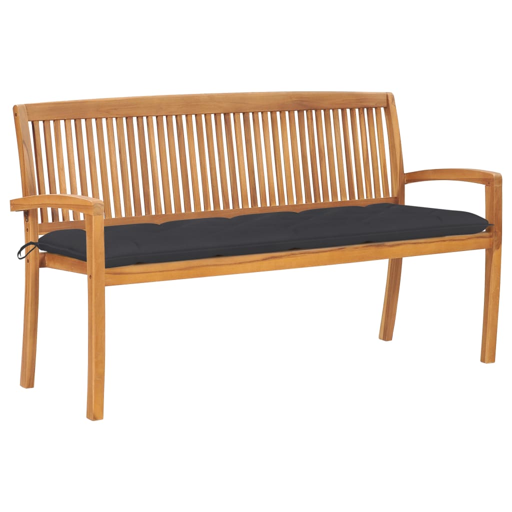 vidaXL Outdoor Patio Bench Stacking Patio Bench with Cushion Solid Wood Teak-47
