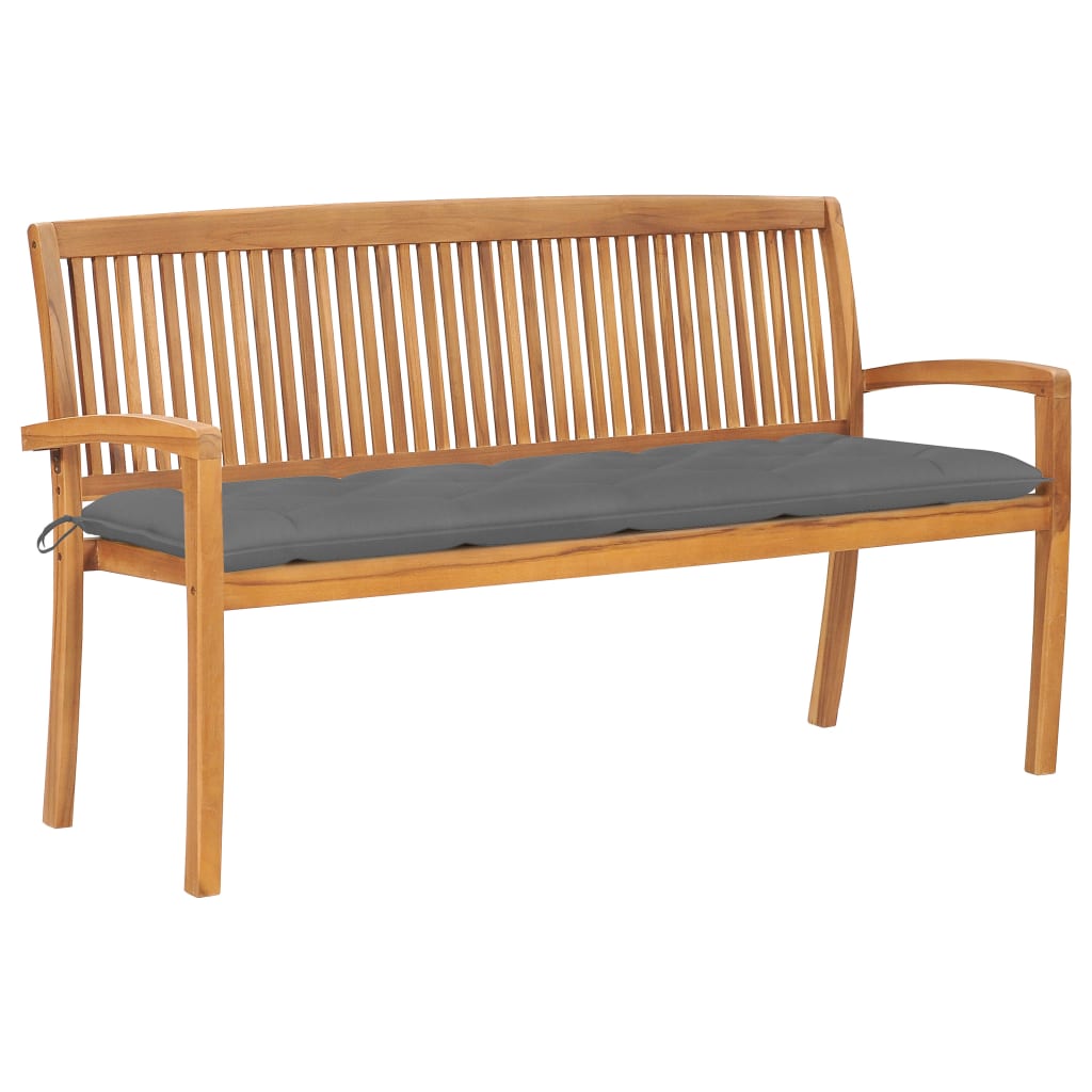 vidaXL Outdoor Patio Bench Stacking Patio Bench with Cushion Solid Wood Teak-59