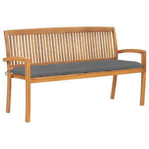 vidaXL Outdoor Patio Bench Stacking Patio Bench with Cushion Solid Wood Teak-59