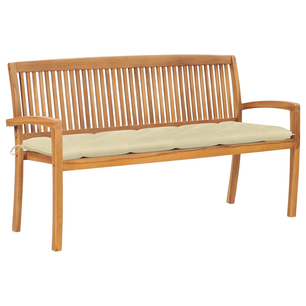 vidaXL Outdoor Patio Bench Stacking Patio Bench with Cushion Solid Wood Teak-23