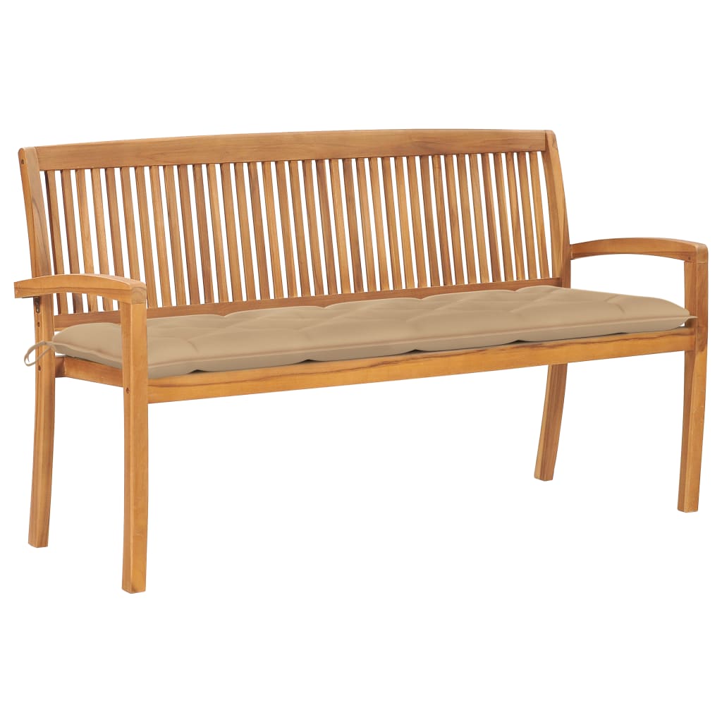 vidaXL Outdoor Patio Bench Stacking Patio Bench with Cushion Solid Wood Teak-18