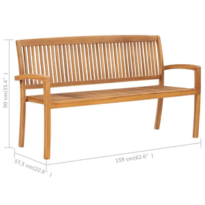 vidaXL Outdoor Patio Bench Stacking Patio Bench with Cushion Solid Wood Teak-48