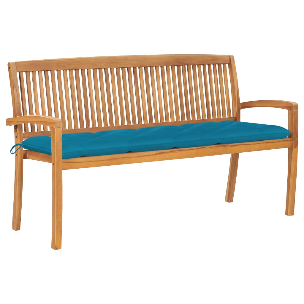 vidaXL Outdoor Patio Bench Stacking Patio Bench with Cushion Solid Wood Teak-28