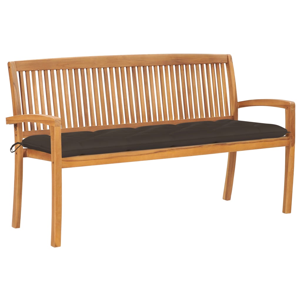 vidaXL Outdoor Patio Bench Stacking Patio Bench with Cushion Solid Wood Teak-35