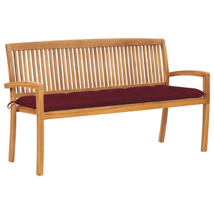 vidaXL Outdoor Patio Bench Stacking Patio Bench with Cushion Solid Wood Teak-14