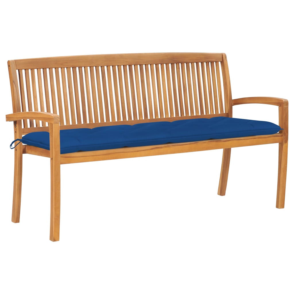vidaXL Outdoor Patio Bench Stacking Patio Bench with Cushion Solid Wood Teak-6