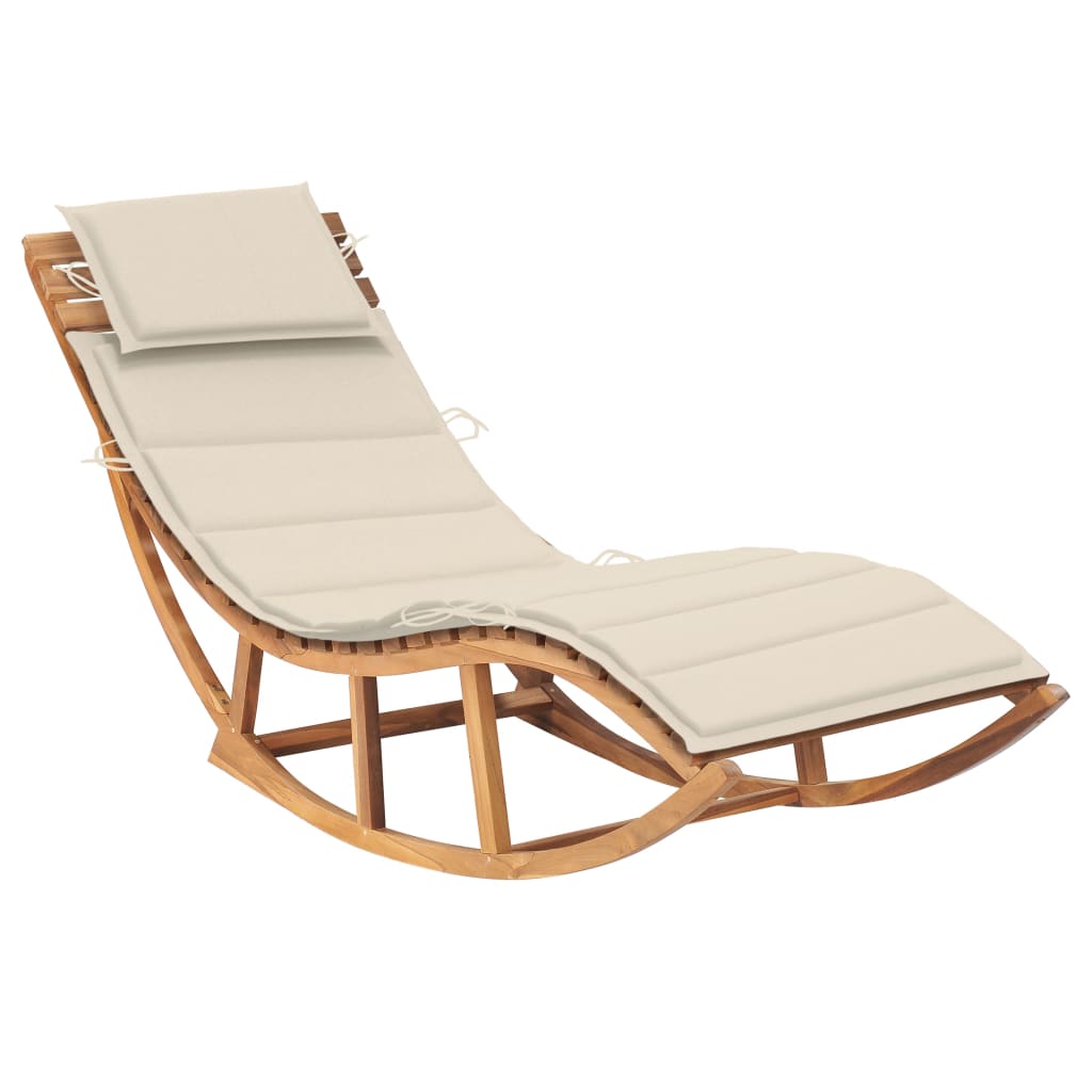 vidaXL Patio Lounge Chair Rocking Sunlounger with Cushion Sunbed Solid Teak-3