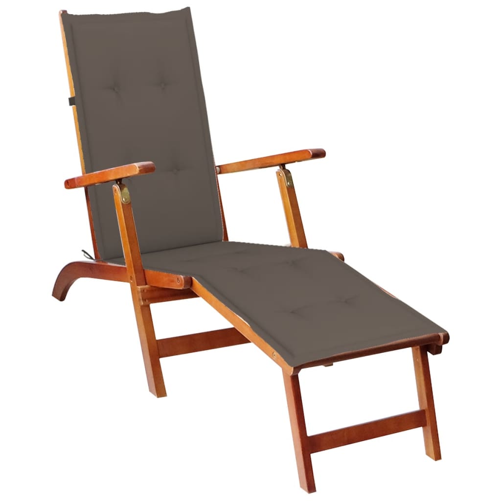 vidaXL Deckchair Patio Lounge Chair Folding Sunbed Cushion Solid Acacia Wood-0