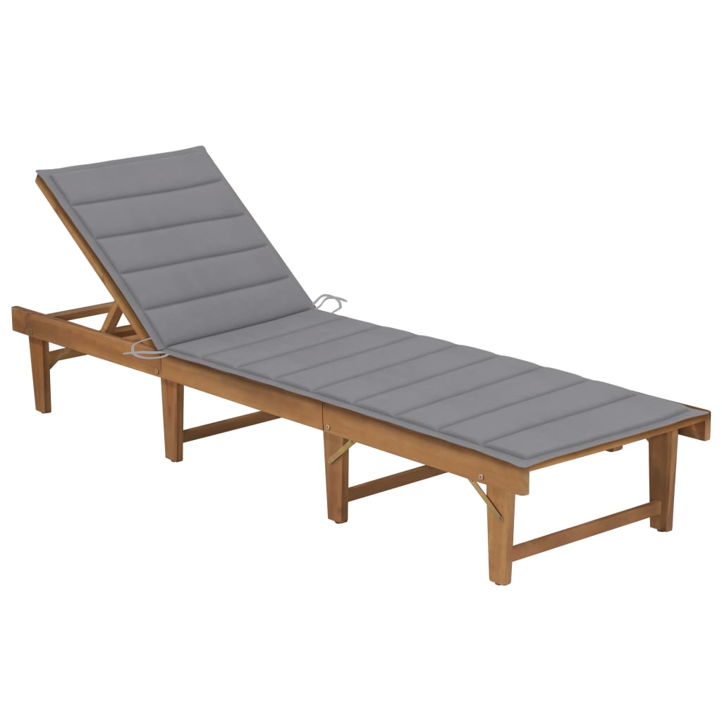 vidaXL Patio Lounge Chair with Cushion Folding Sunlounger Solid Acacia Wood-3