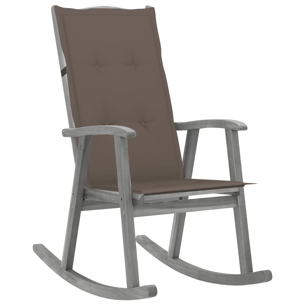 vidaXL Rocking Chair with Cushions Gray Solid Acacia Wood-0