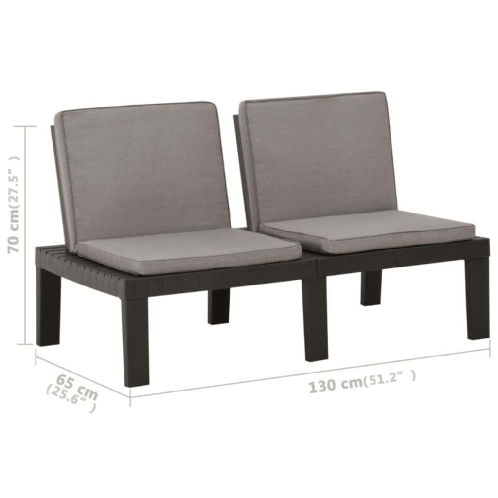vidaXL Patio Furniture Set 3 Piece Patio Table and Bench with Cushions Plastic-20