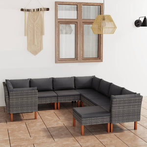 vidaXL 9 Piece Patio Lounge Set with Cushions Poly Rattan Gray-0