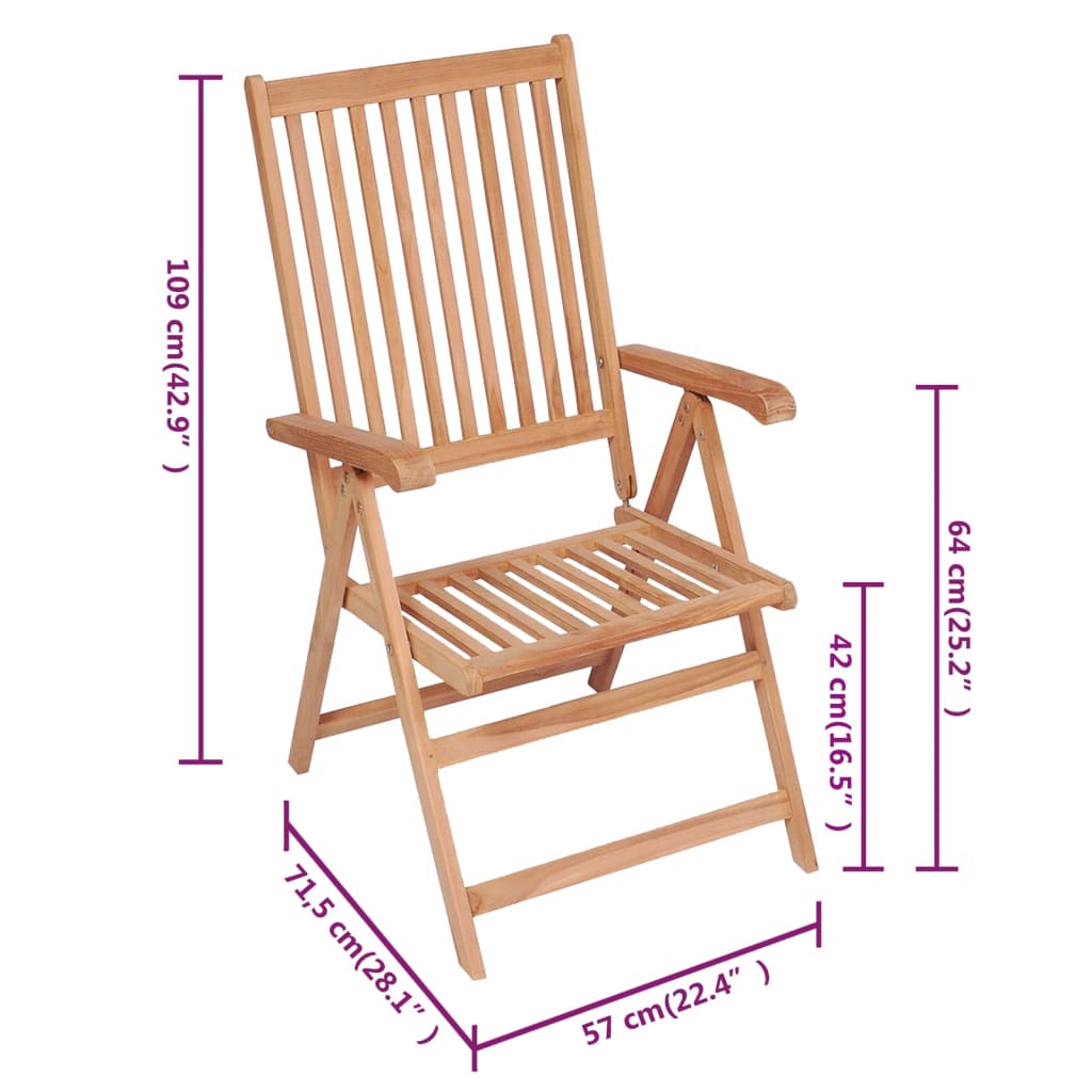 vidaXL Outdoor Recliner Chairs Patio Reclining Lounge Chair Solid Wood Teak-6