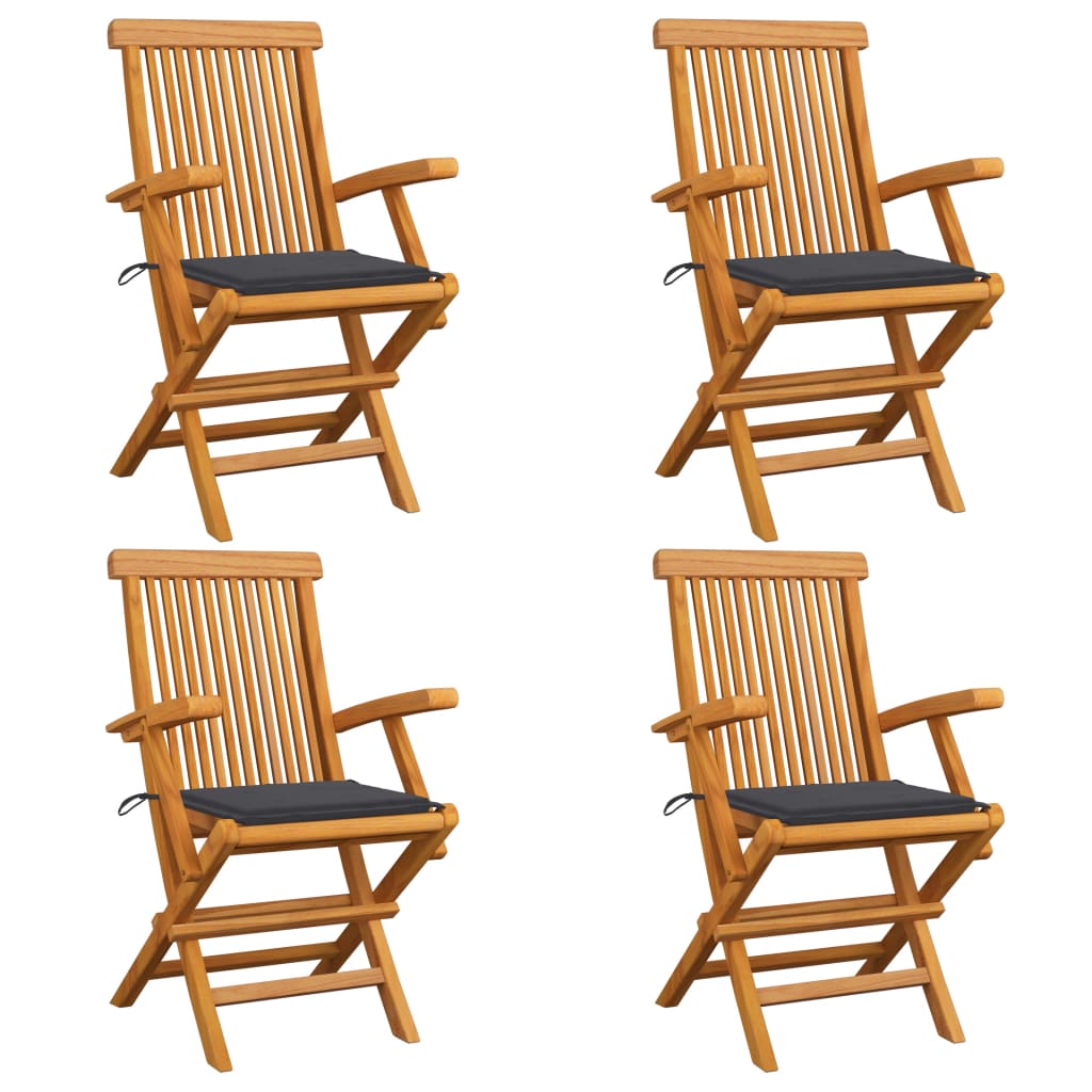 vidaXL Patio Chairs Outdoor Bistro Folding Chair with Cushions Solid Wood Teak-9