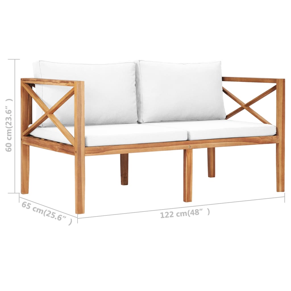 vidaXL Patio Garden Bench Loveseat with Cushions for Backyard Solid Wood Teak-3