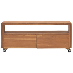 vidaXL TV Stand TV Unit Sideboard Home TV Console with Wheels Solid Teak Wood-9