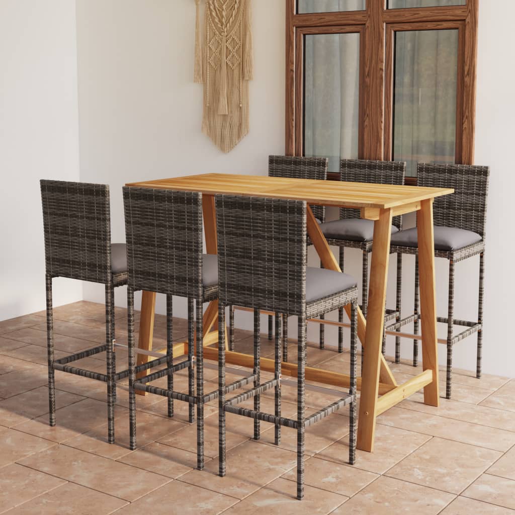 vidaXL Patio Bar Set Bar Table and Stools Patio Furniture Set with Cushions-38