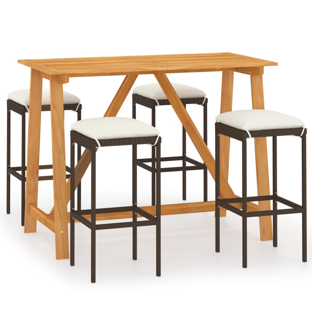 vidaXL Patio Bar Set Bar Table and Stools Patio Furniture Set with Cushions-23
