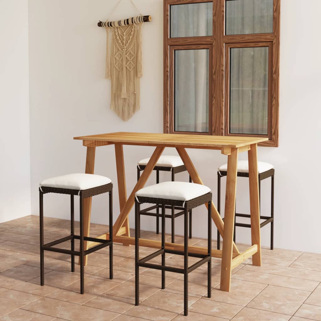 vidaXL Patio Bar Set Bar Table and Stools Patio Furniture Set with Cushions-24
