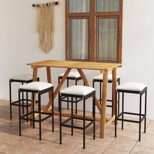 vidaXL Patio Bar Set Bar Table and Stools Patio Furniture Set with Cushions-3