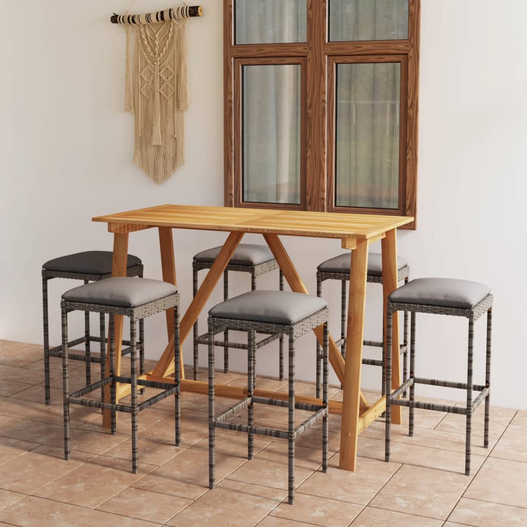 vidaXL Patio Bar Set Bar Table and Stools Patio Furniture Set with Cushions-44