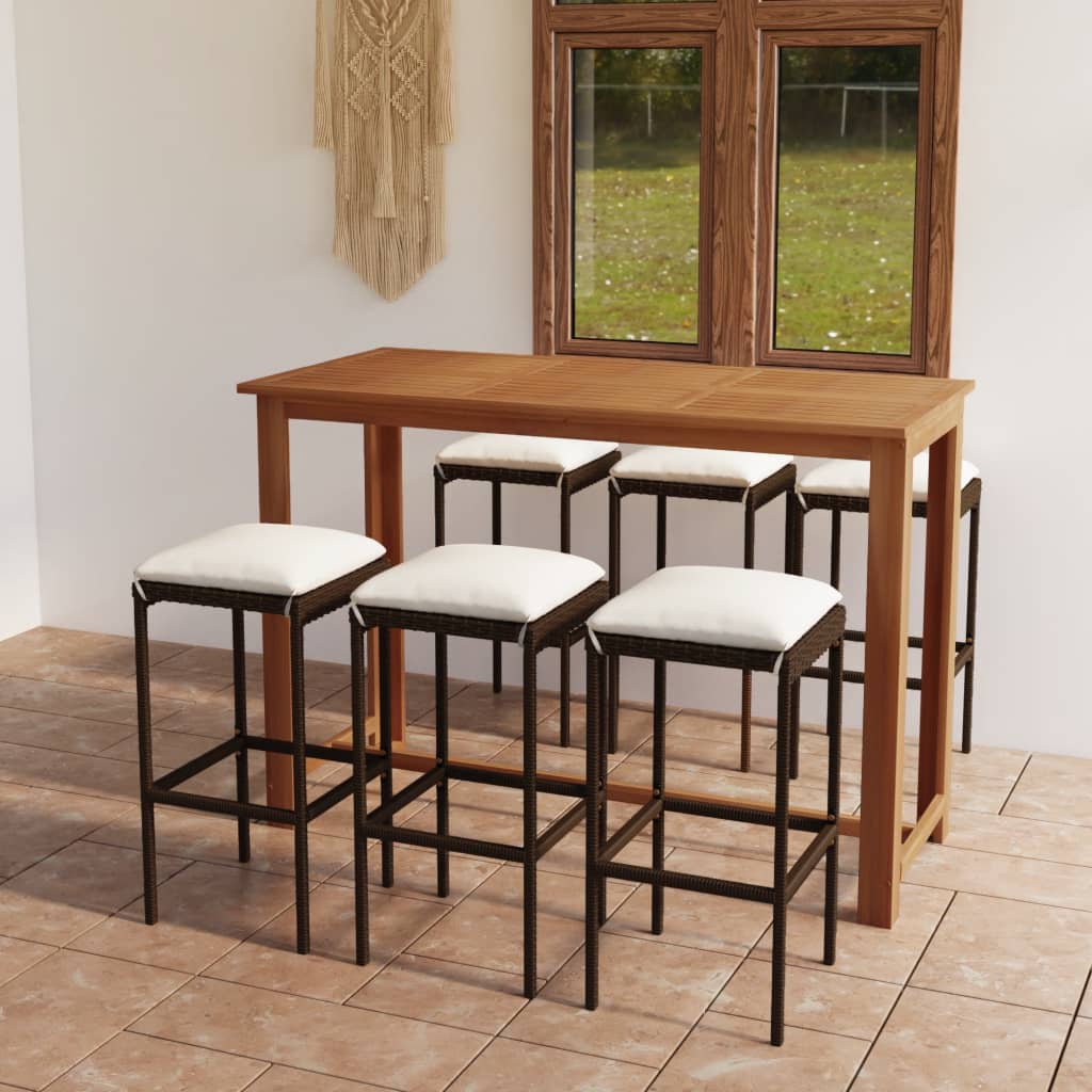 vidaXL Patio Bar Set Bar Table and Stools Patio Furniture Set with Cushions-24